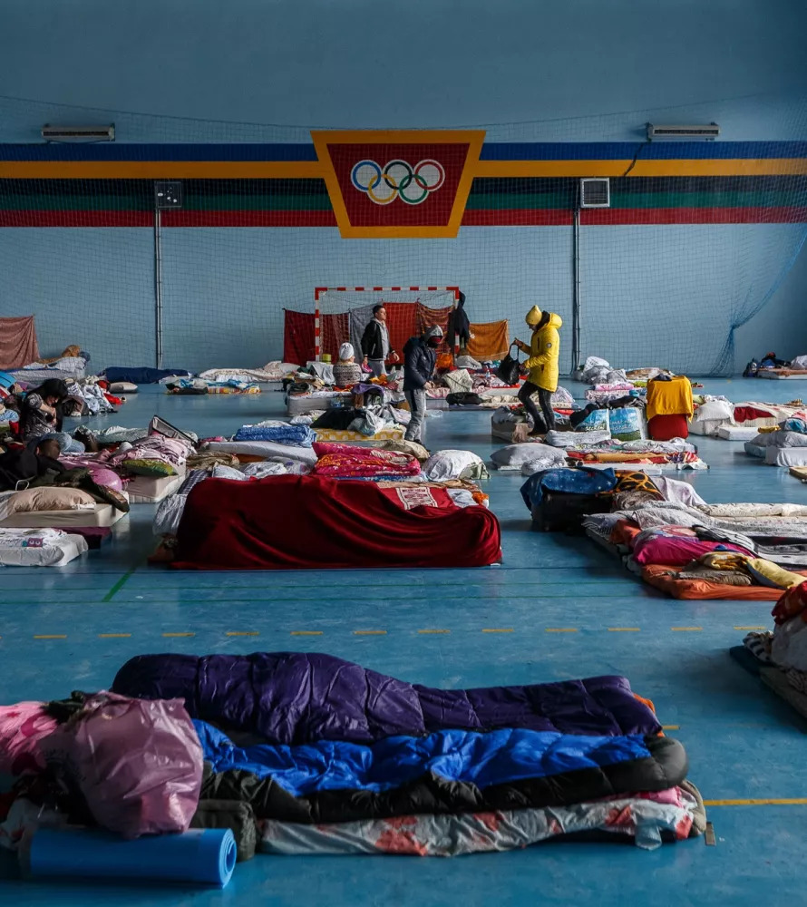 Refugee camp in a gym