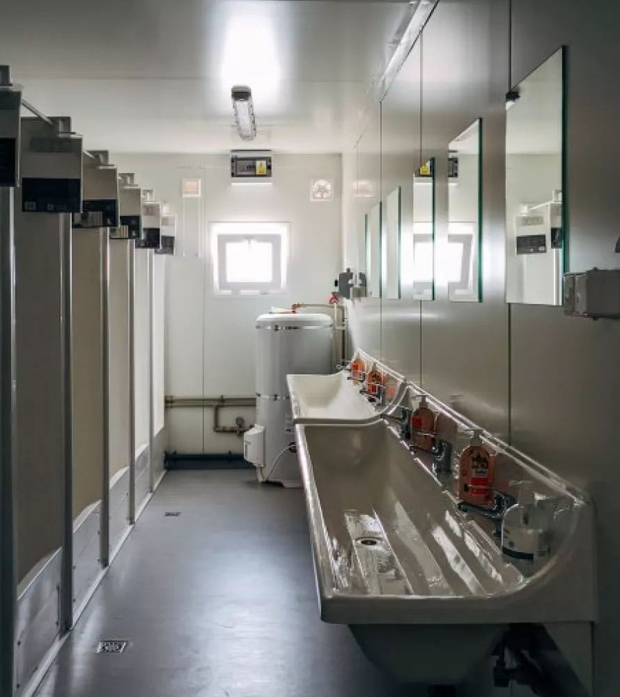 Communal bathroom in a container camp